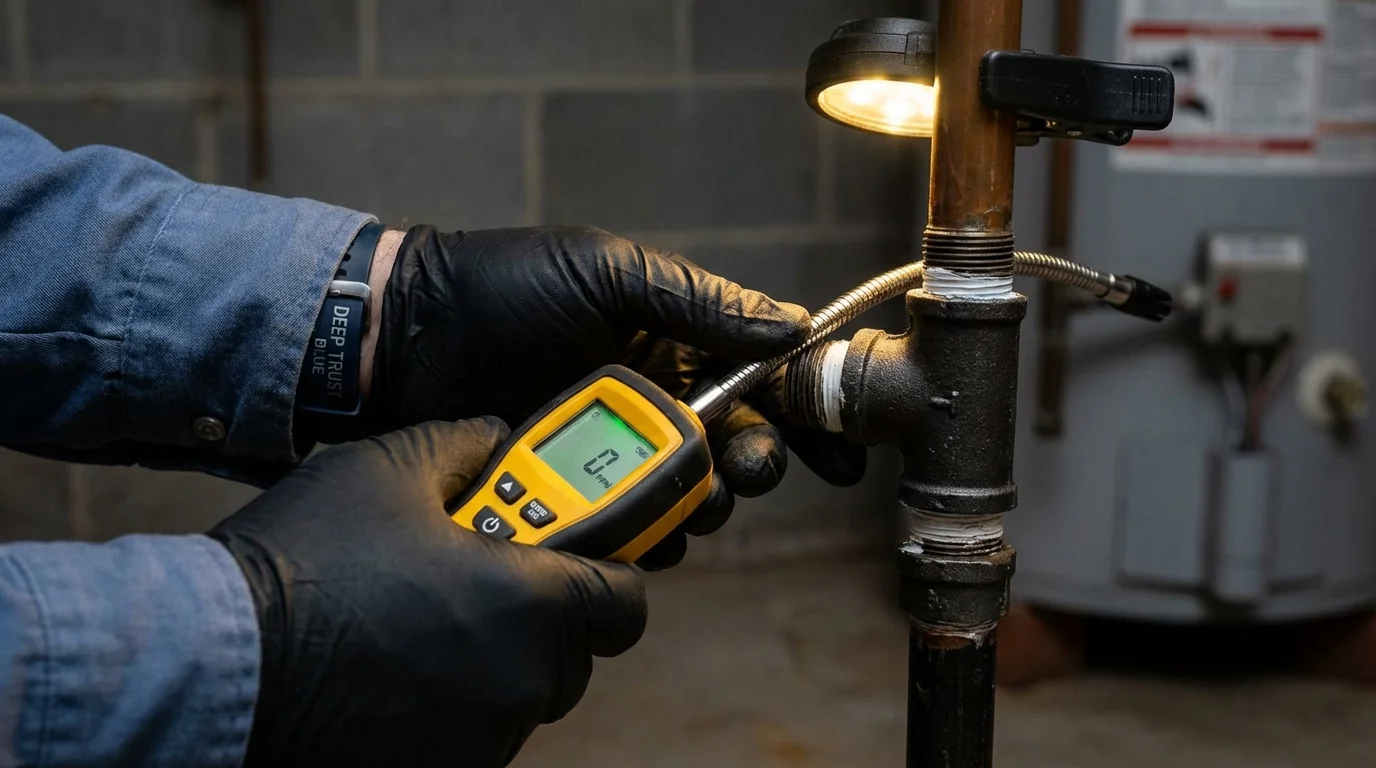 Gas leak detection with electronic sniffer by Johns Plumbing LLC in Madill