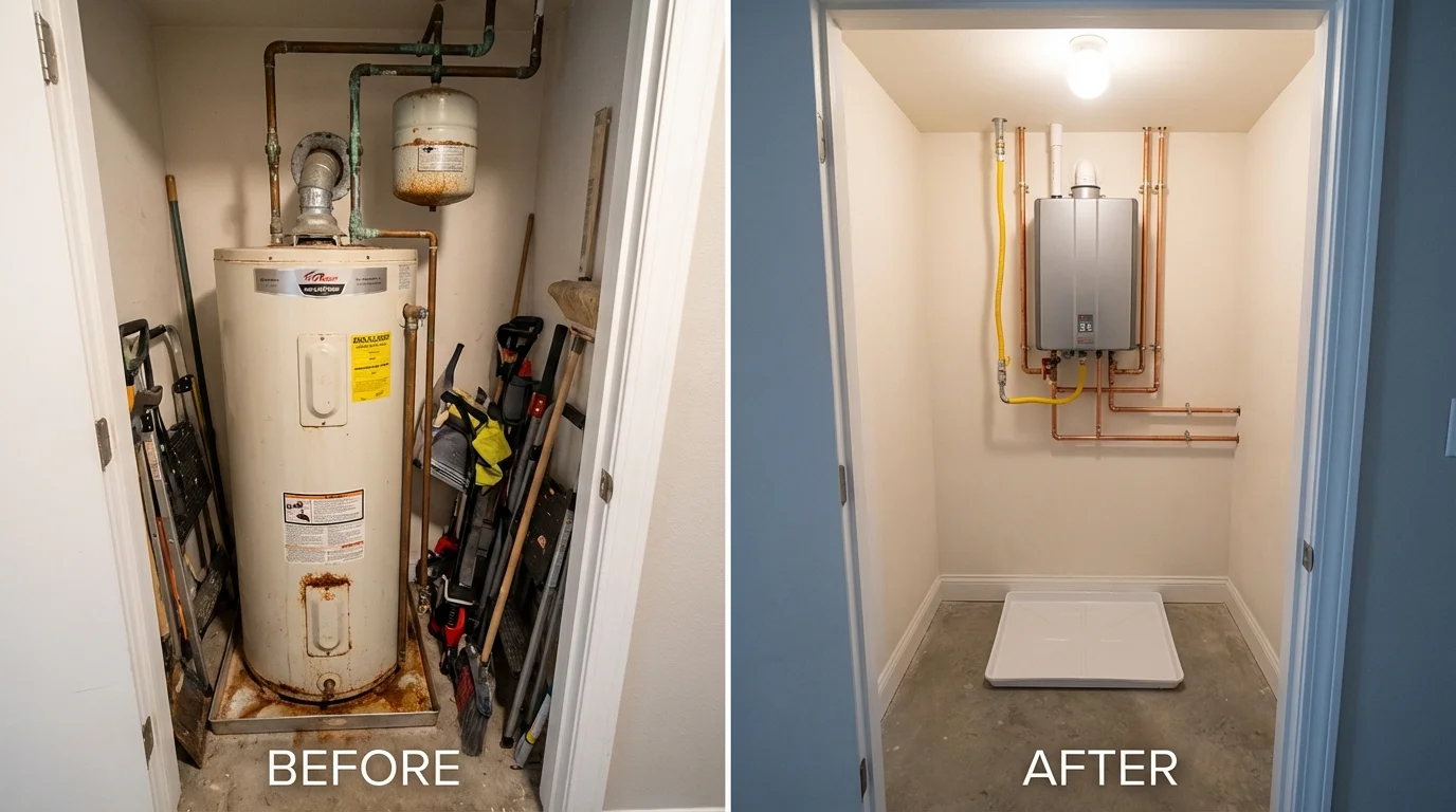 Tank water heater versus wall-mounted tankless unit comparison for Madill, OK homeowners