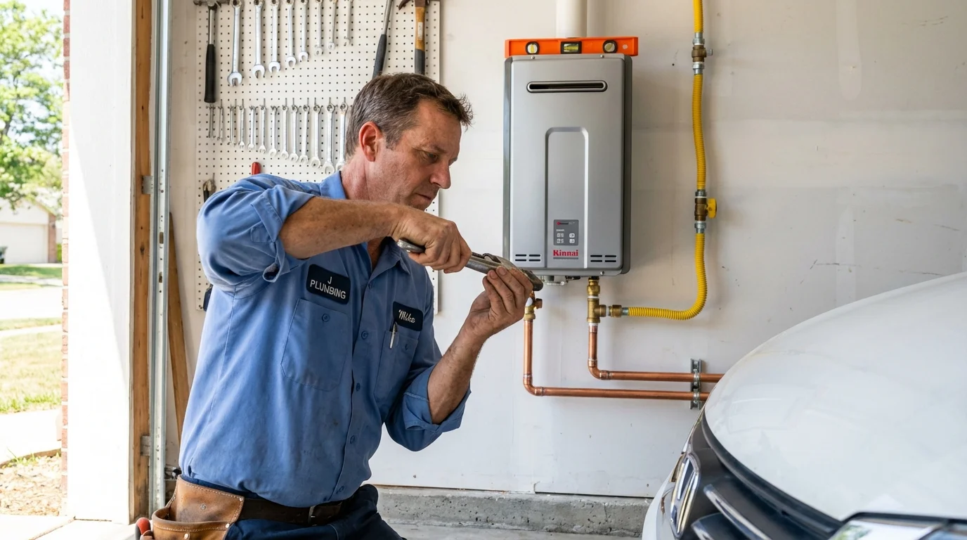 Tankless water heater installation by a Johns Plumbing LLC plumber in Madill